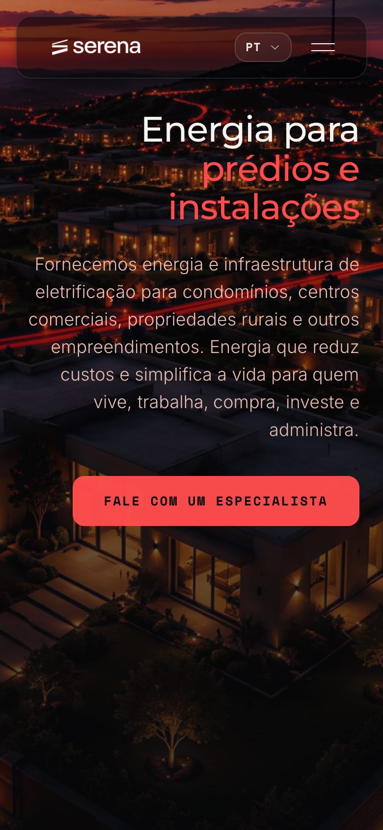 Site da Serena no celular